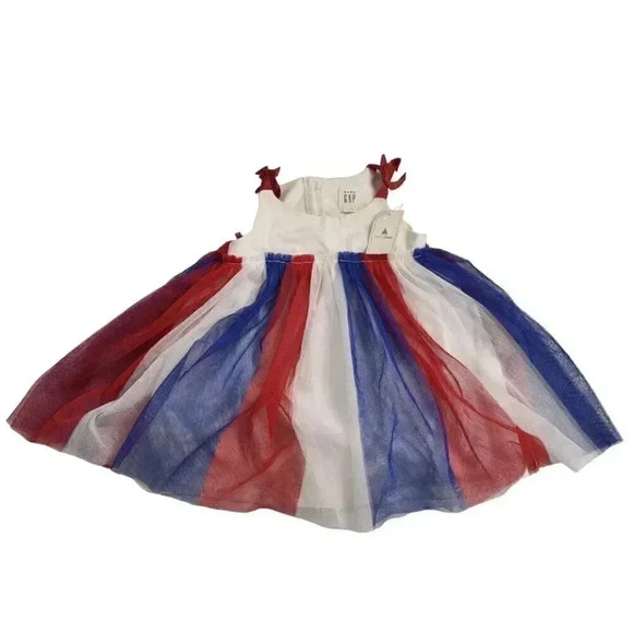 NWT Baby Gap Red White Blue 4th of July Firecracker American Tulle Dress 3-6M - Picture 1 of 8